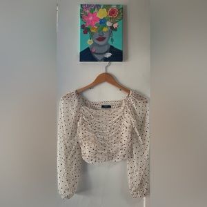 NWOT Bershka Black & Cream Polka Dot Crop Top Size XS